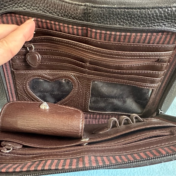 Brighton Leather Handbag with Front Zip Organizer Black/Brown Vintage Bag - Picture 8 of 12